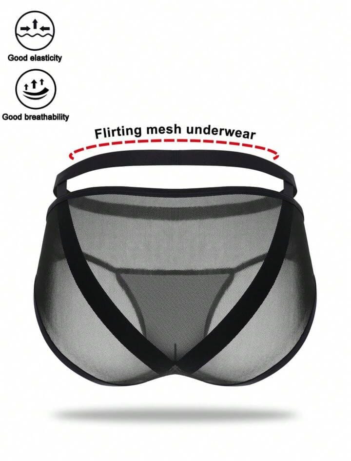 Sheer mesh cage brief in black